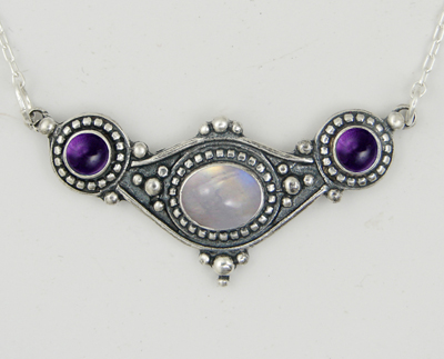 Sterling Silver Necklace With Rainbow Moonstone